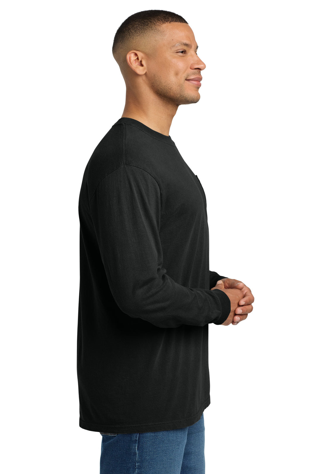 Black COMFORT COLORS Heavyweight Ring Spun Long Sleeve Pocket Tee. 4410