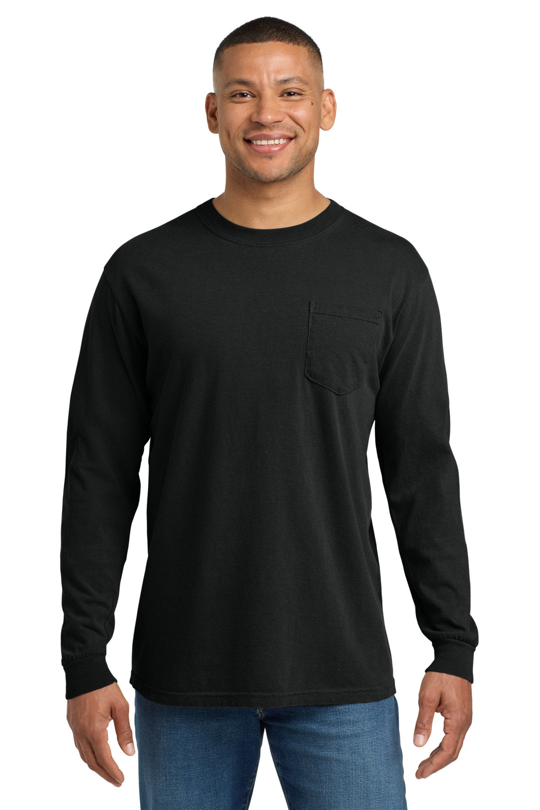 Black COMFORT COLORS Heavyweight Ring Spun Long Sleeve Pocket Tee. 4410