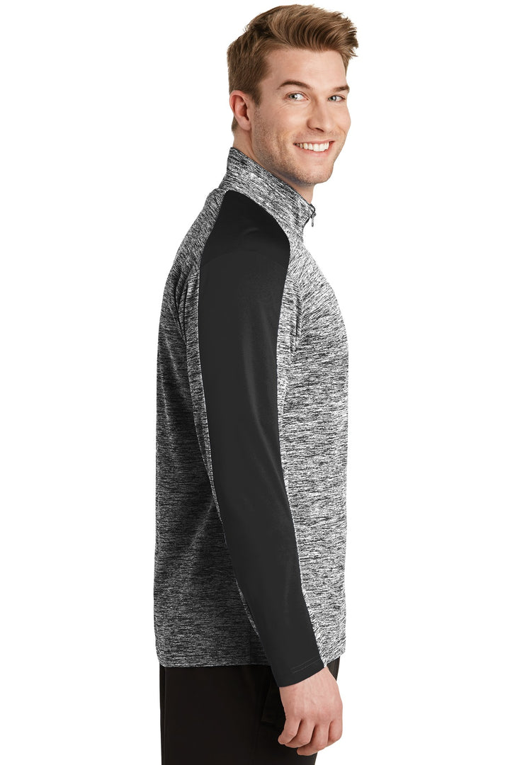 Black El/Black Sport-Tek PosiCharge Electric Heather Colorblock 1/4-Zip Pullover. ST397