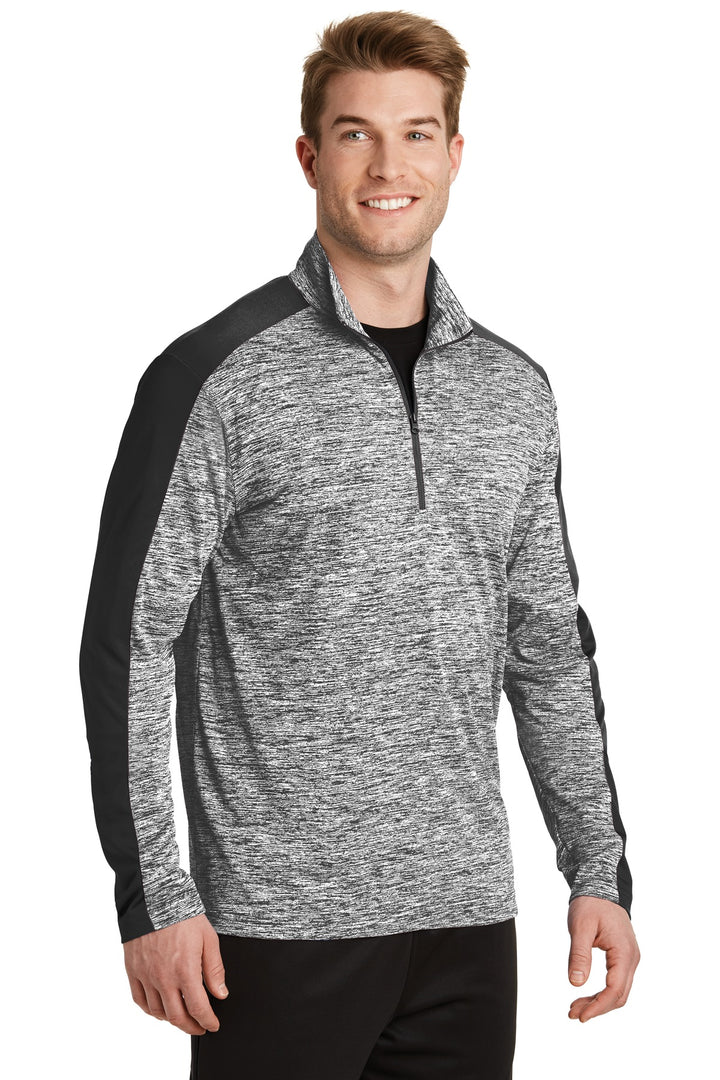 Black El/Black Sport-Tek PosiCharge Electric Heather Colorblock 1/4-Zip Pullover. ST397