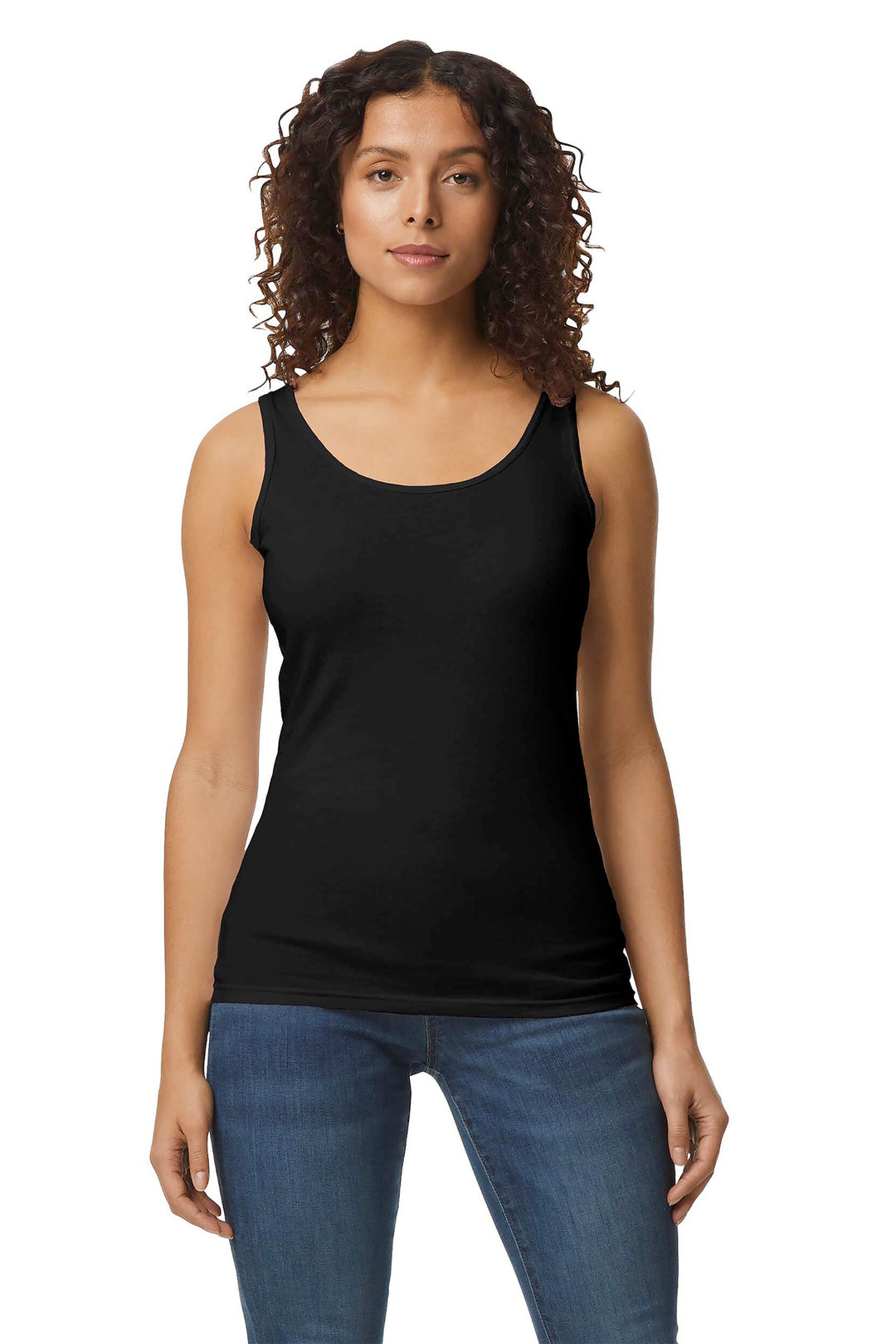 Black Gildan Softstyle Junior Fit Tank Top. 64200L