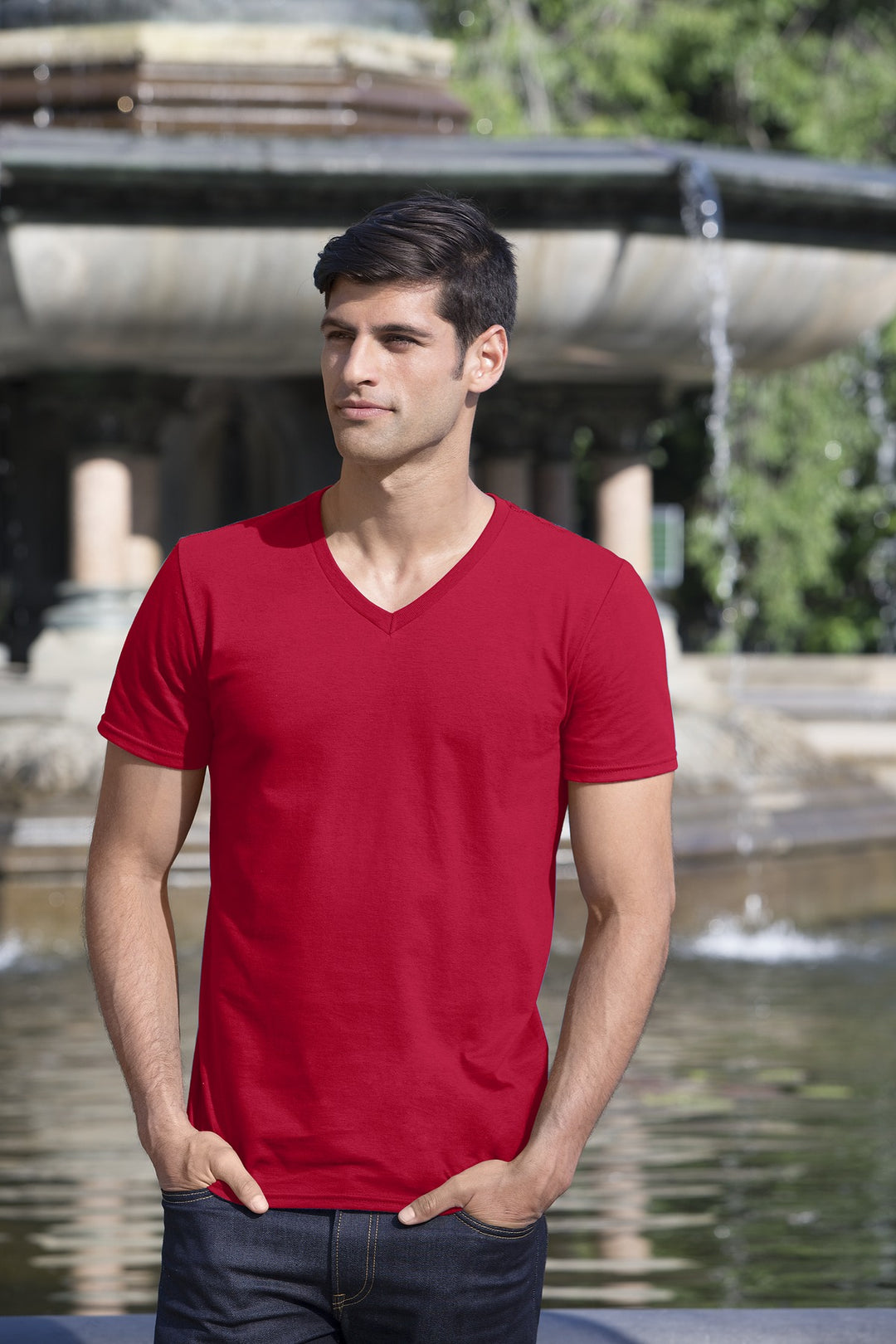 Black Gildan Softstyle V-Neck T-Shirt. 64V00