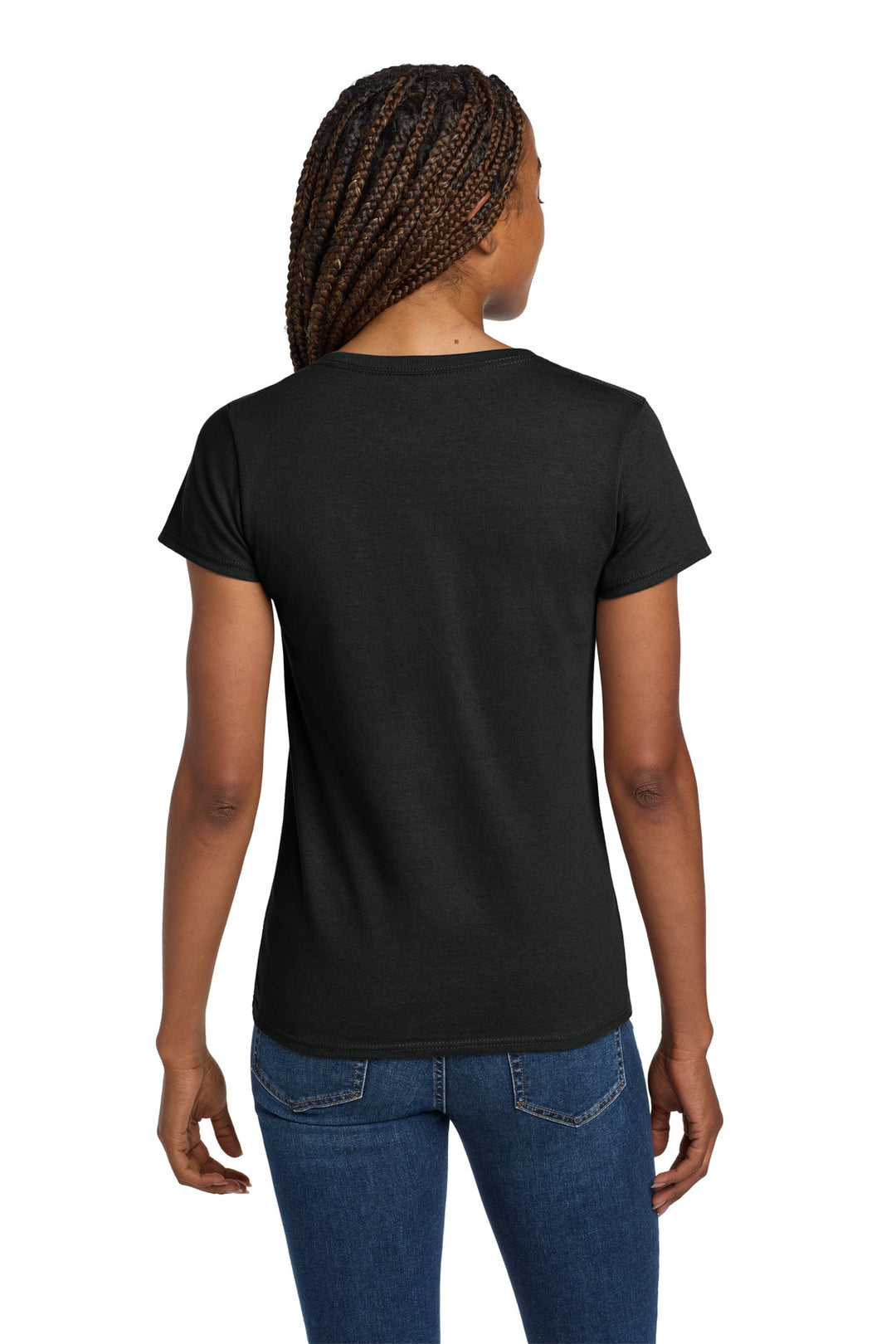 Black Gildan Women's Heavy Cotton 100% Cotton V-Neck T-Shirt. 5V00L