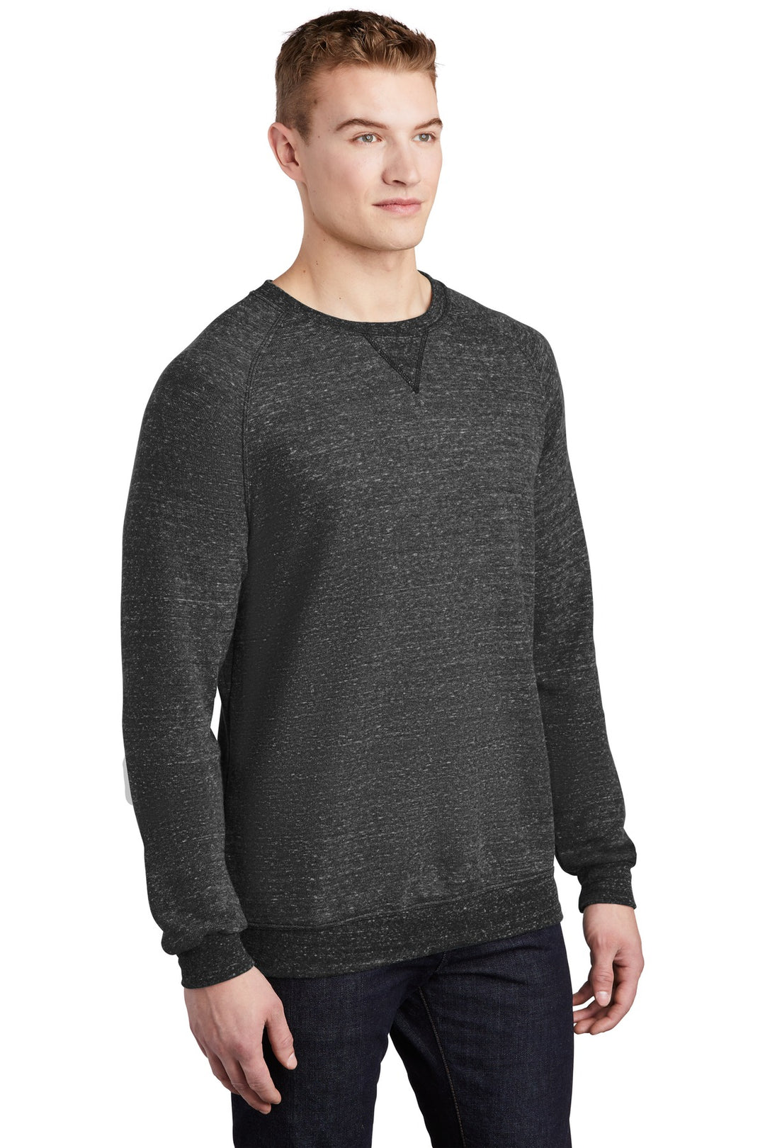 Black Ink Jerzees Snow Heather French Terry Raglan Crew 91M
