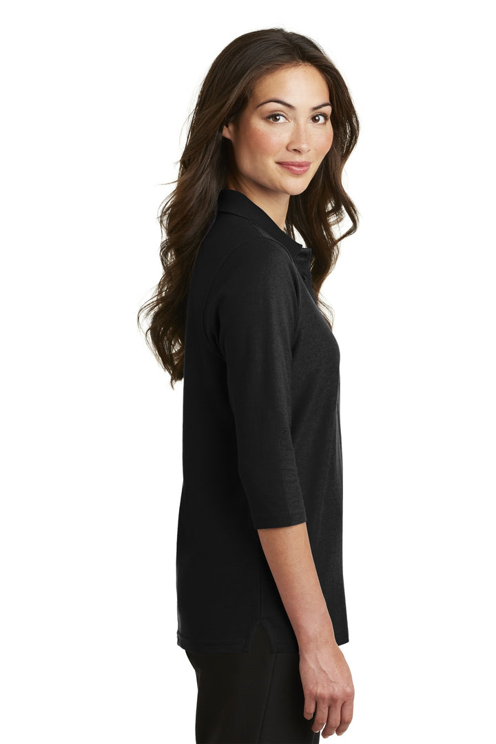 Black Port Authority Women's Silk Touch 3/4-Sleeve Polo. L562