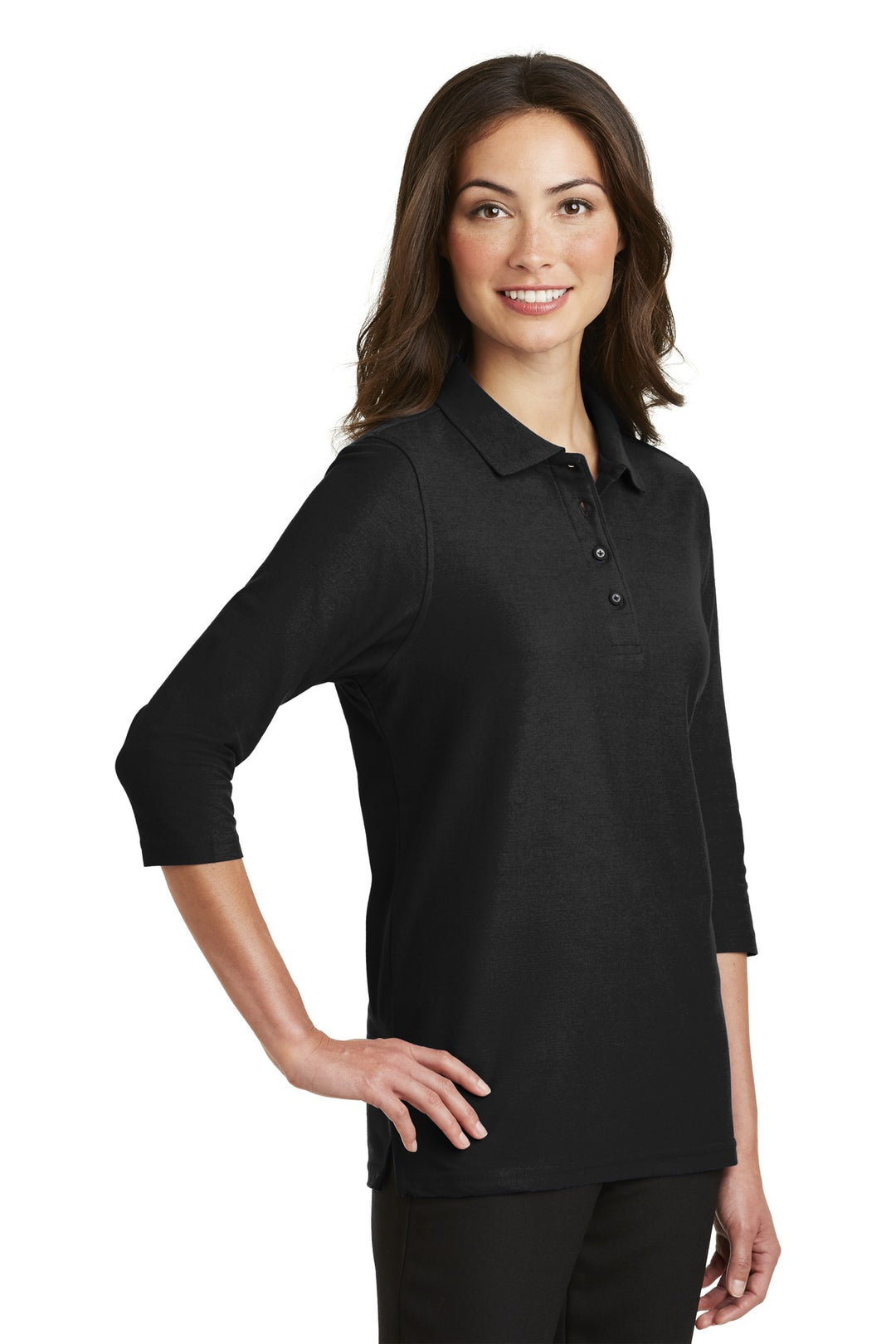 Black Port Authority Women's Silk Touch 3/4-Sleeve Polo. L562