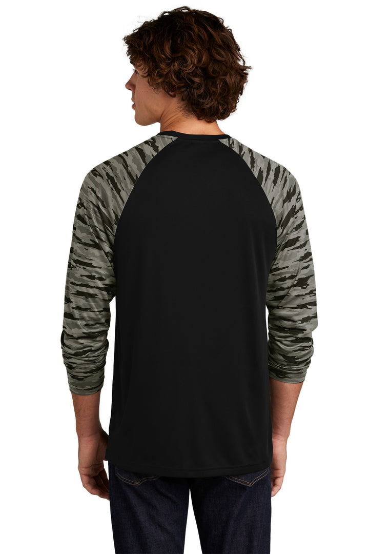 Black Sport-Tek Drift Camo Colorblock Long Sleeve Tee ST376LS