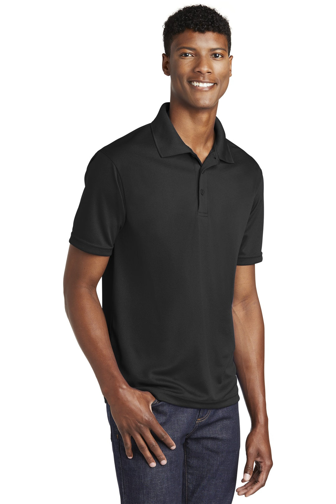 Black Sport-Tek PosiCharge RacerMesh Polo. ST640