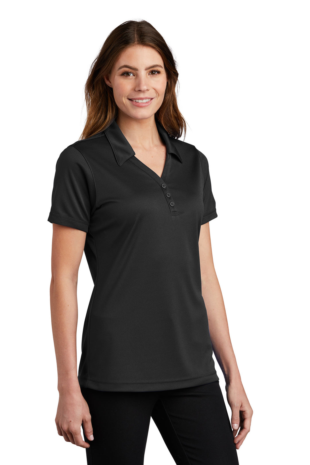 Black Sport-Tek Women's PosiCharge Micro-Mesh Polo. LST680