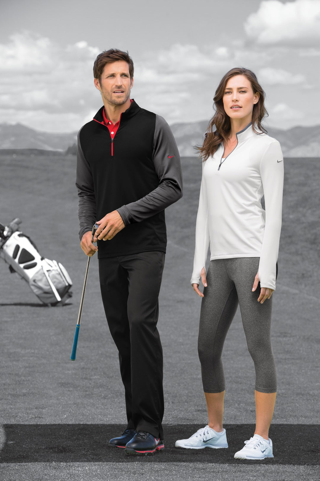 Black/Dk Grey Nike Dri-FIT Stretch 1/2-Zip Cover-Up. 779795