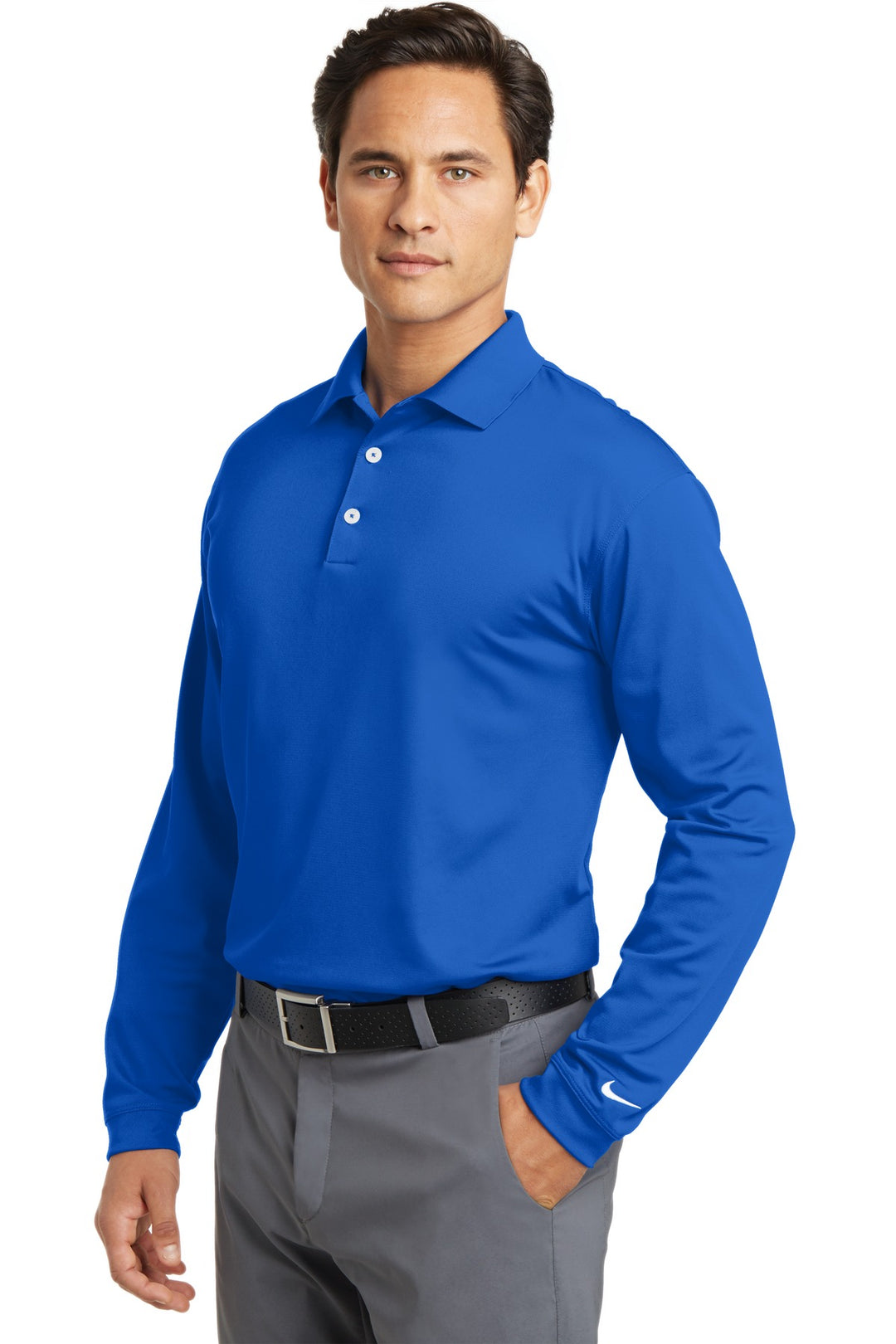 Blue Sapphire Nike Long Sleeve Dri-FIT Stretch Tech Polo. 466364