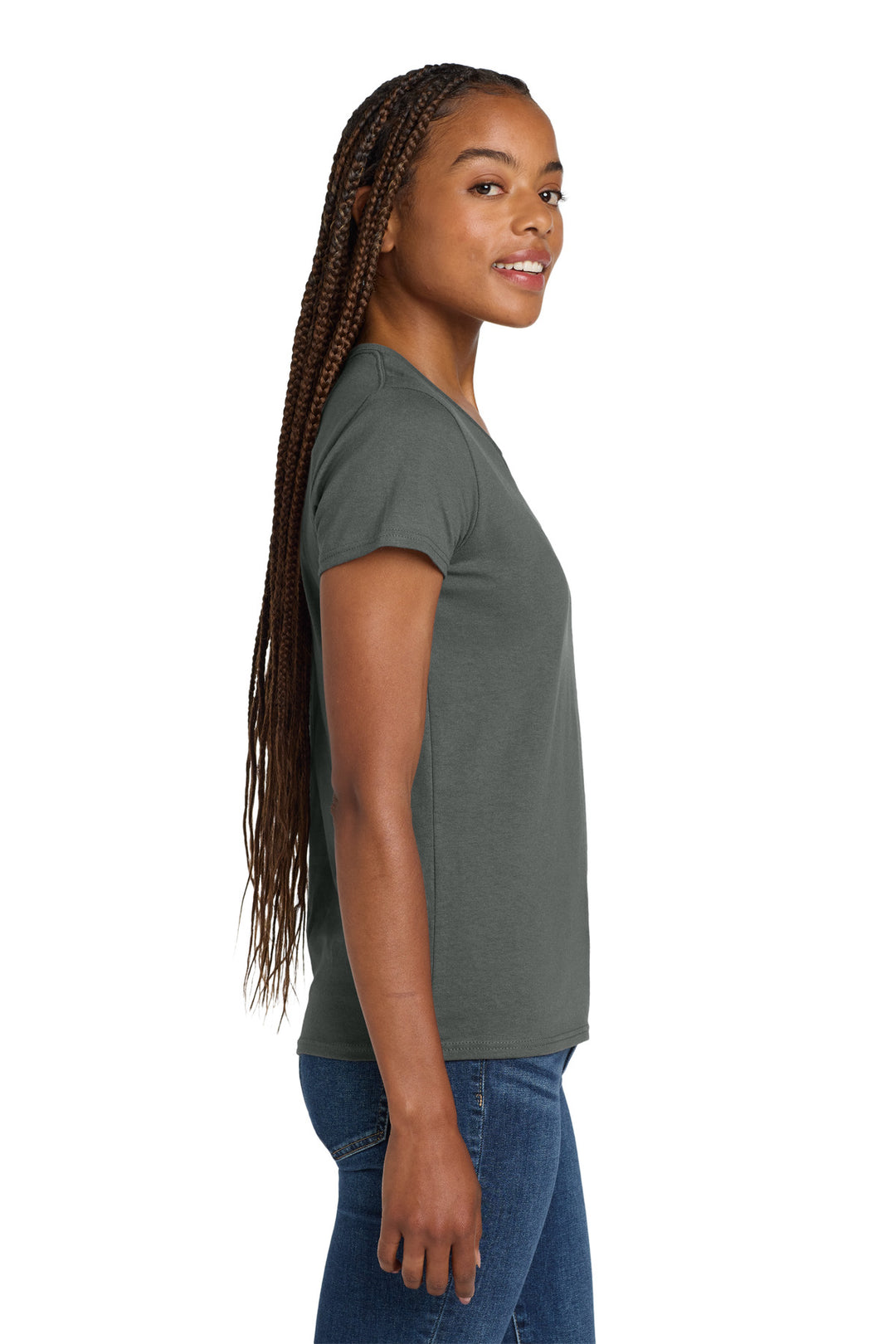 Charcoal Gildan Women's Heavy Cotton 100% Cotton V-Neck T-Shirt. 5V00L