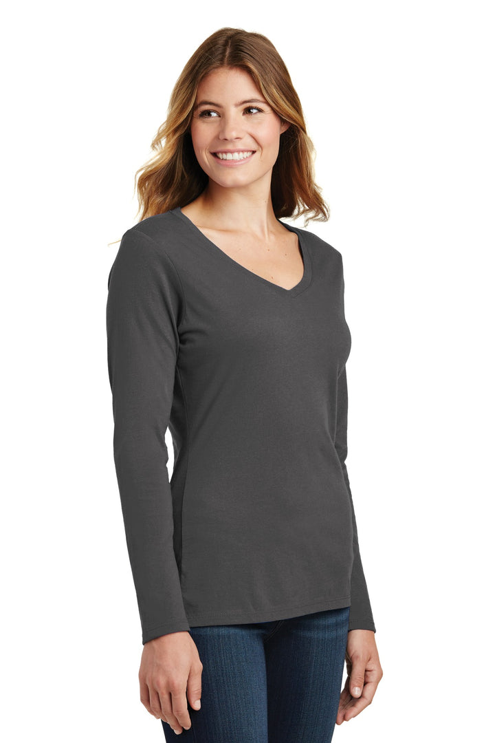 Charcoal Port & Company Women's Long Sleeve Fan Favorite V-Neck Tee. LPC450VLS