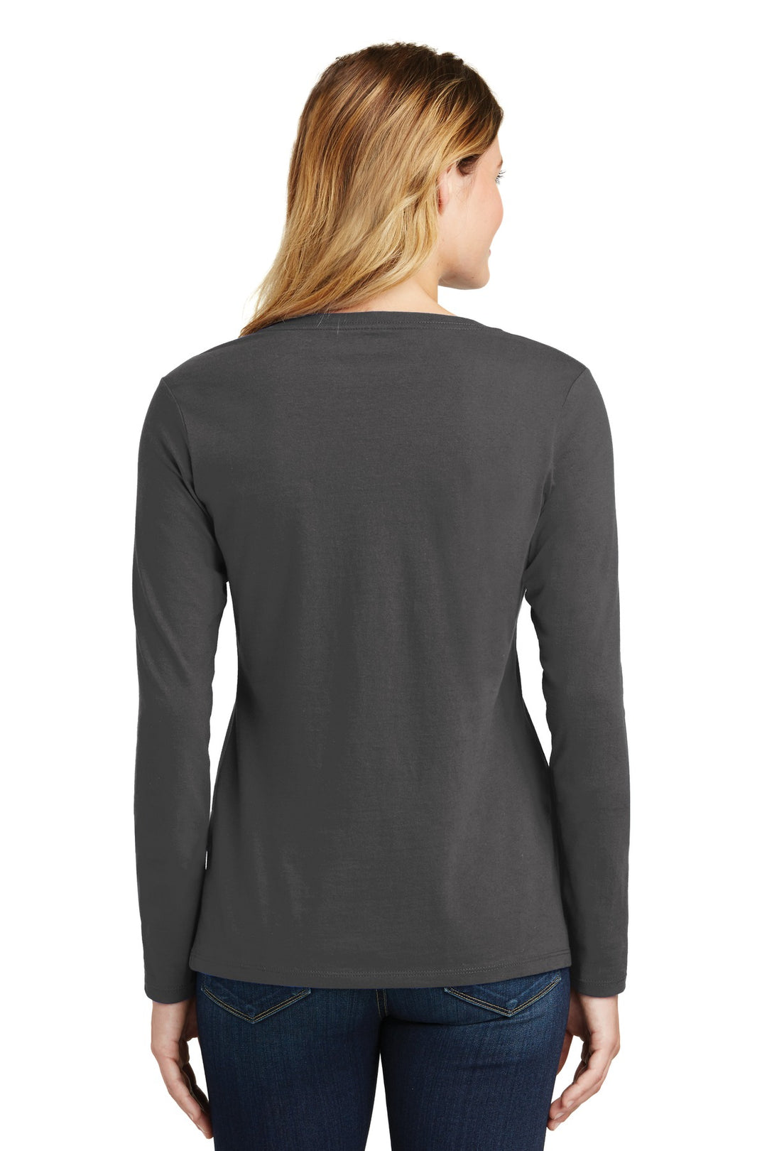 Charcoal Port & Company Women's Long Sleeve Fan Favorite V-Neck Tee. LPC450VLS