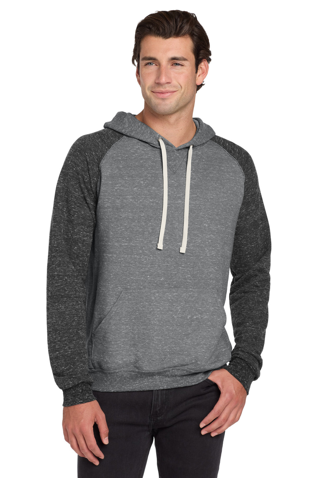 Charcoal/Black Jerzees Snow Heather French Terry Raglan Hoodie 90M