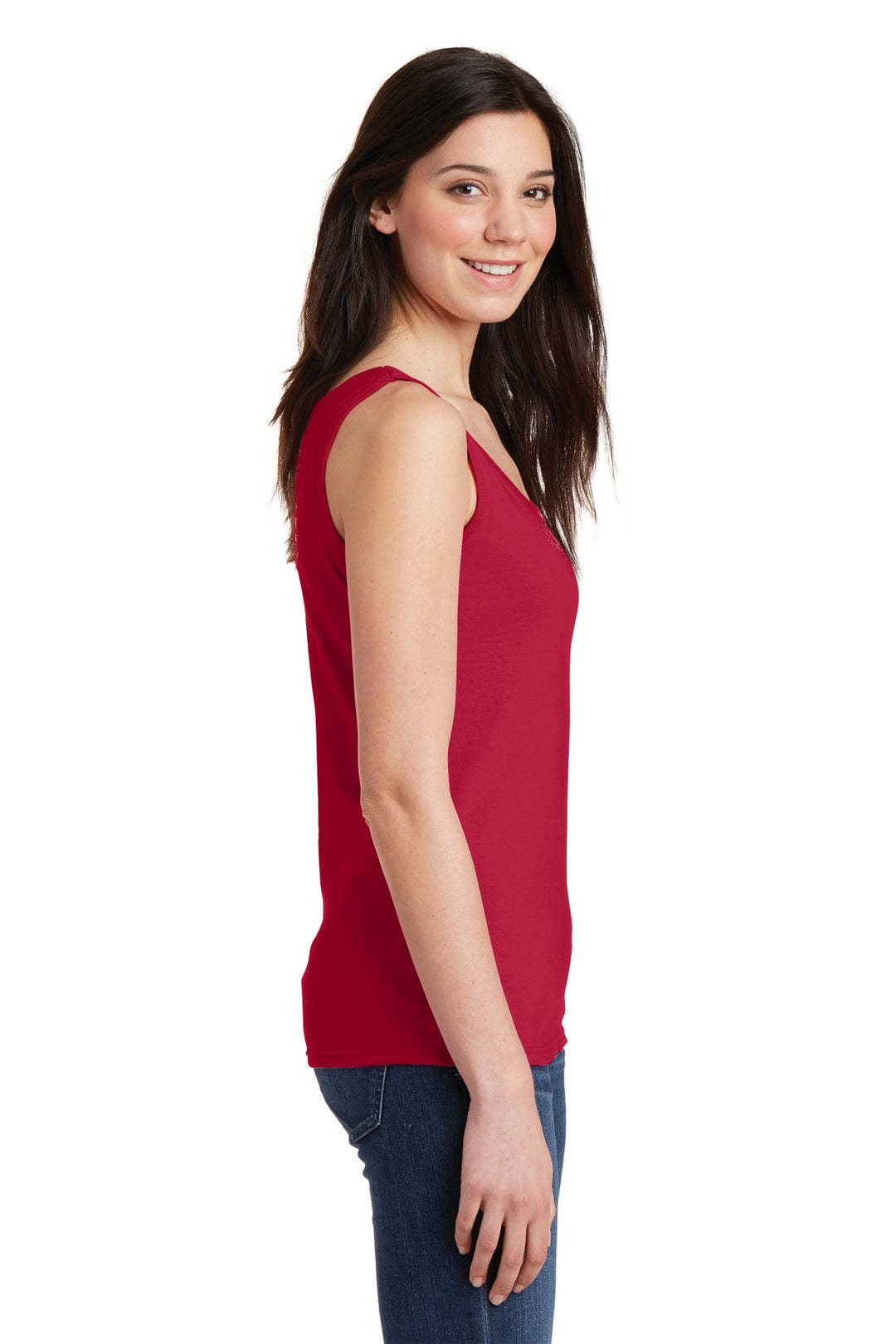 Cherry Red Gildan Softstyle Junior Fit Tank Top. 64200L