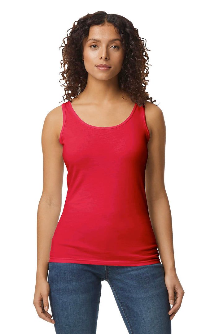 Cherry Red Gildan Softstyle Junior Fit Tank Top. 64200L