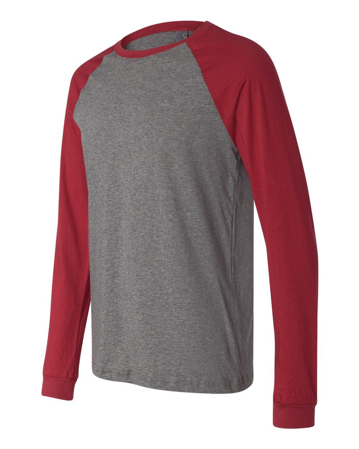 Deep Heather/ Cardinal Long Sleeve Jersey Baseball Tee - 3000
