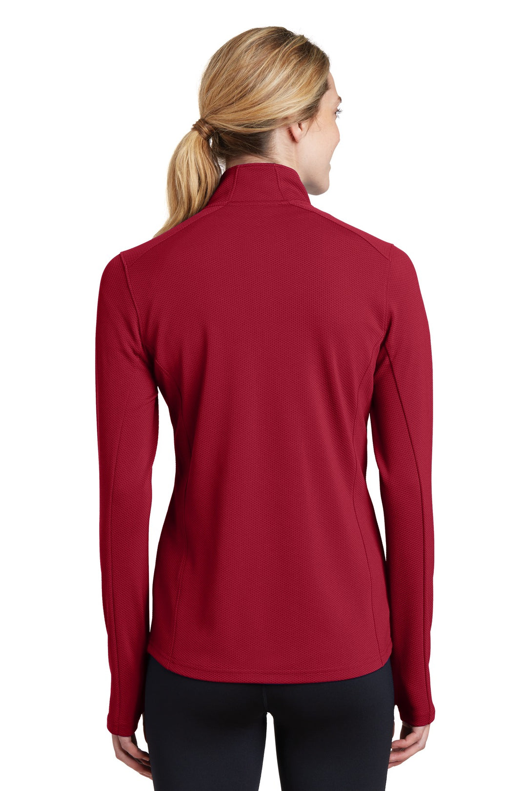 Deep Red Sport-Tek Women's Sport-Wick Textured 1/4-Zip Pullover. LST860