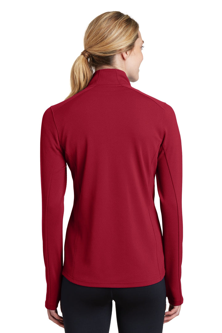 Deep Red Sport-Tek Women's Sport-Wick Textured 1/4-Zip Pullover. LST860