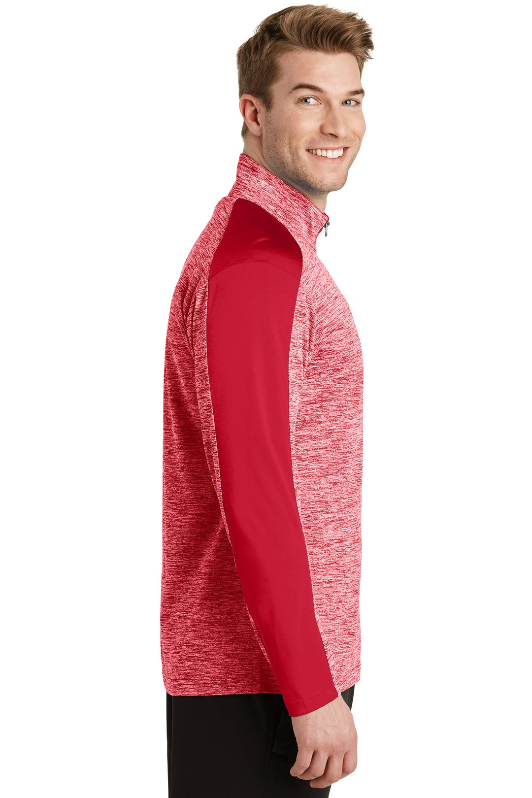 Dp Red E/Dp Rd Sport-Tek PosiCharge Electric Heather Colorblock 1/4-Zip Pullover. ST397