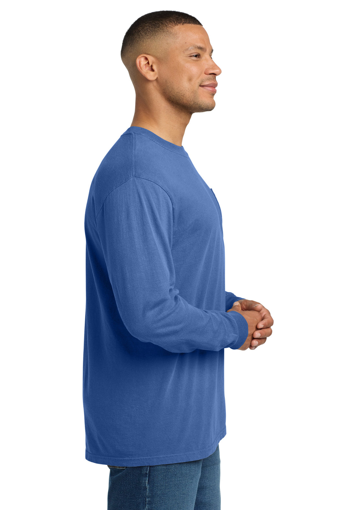 Flo Blue COMFORT COLORS Heavyweight Ring Spun Long Sleeve Pocket Tee. 4410