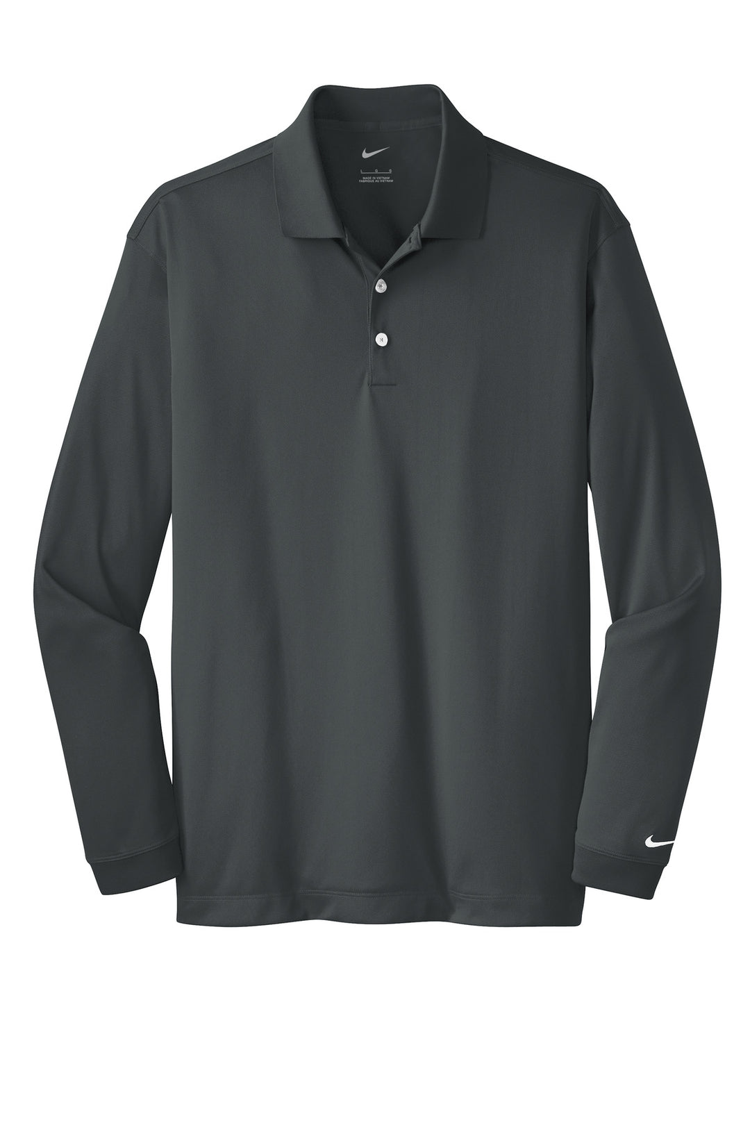 Front View of Anthracite Nike Long Sleeve Dri-FIT Stretch Tech Polo. 466364