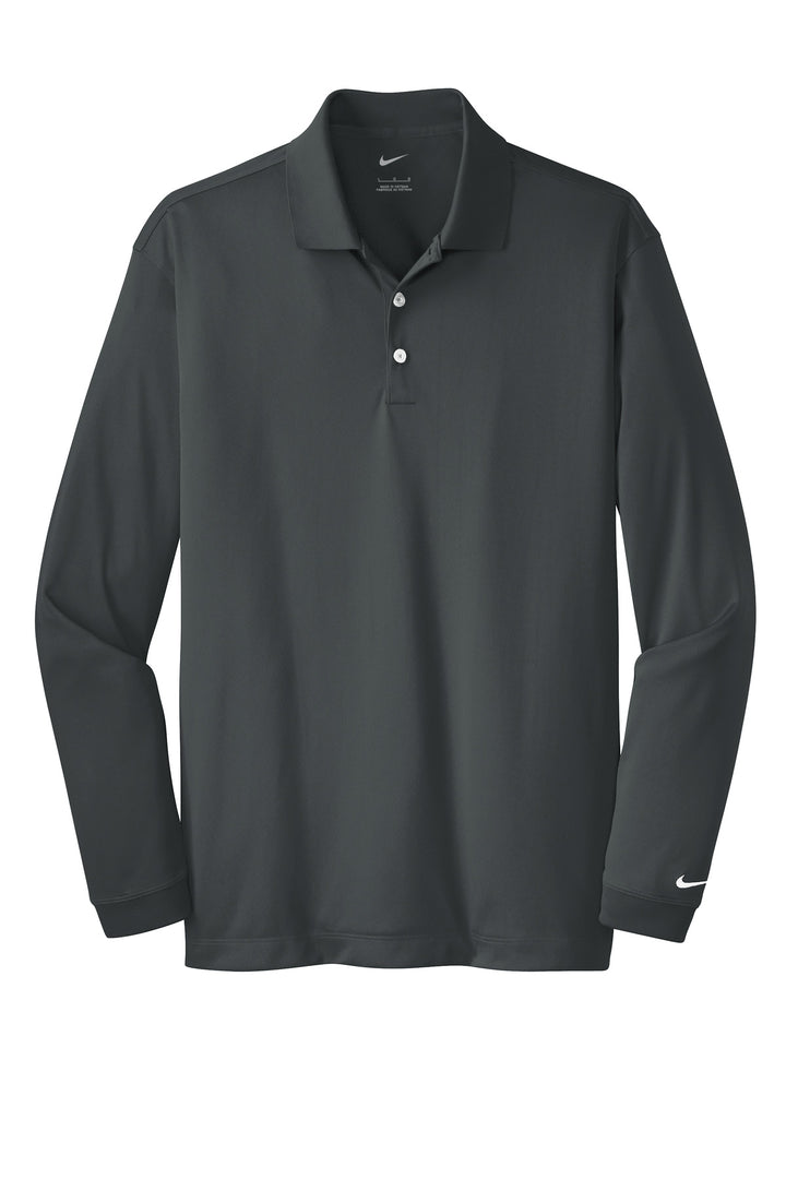 Front View of Anthracite Nike Long Sleeve Dri-FIT Stretch Tech Polo. 466364