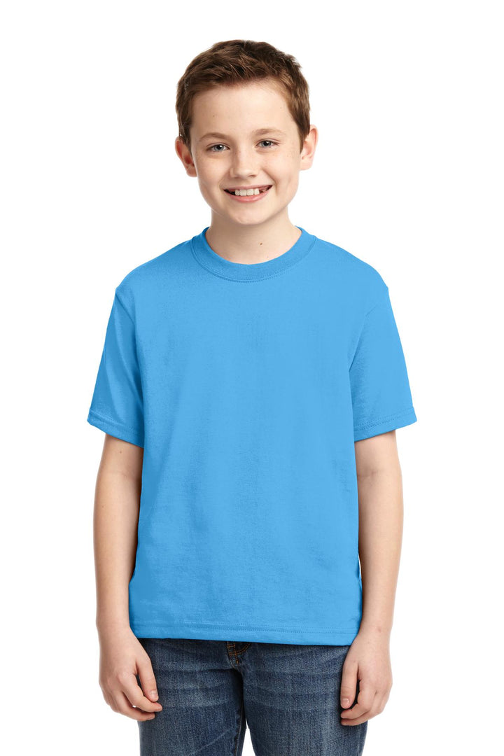 Front View of Aquatic Blue Jerzees - Youth Dri-Power 50/50 Cotton/Poly T-Shirt. 29B