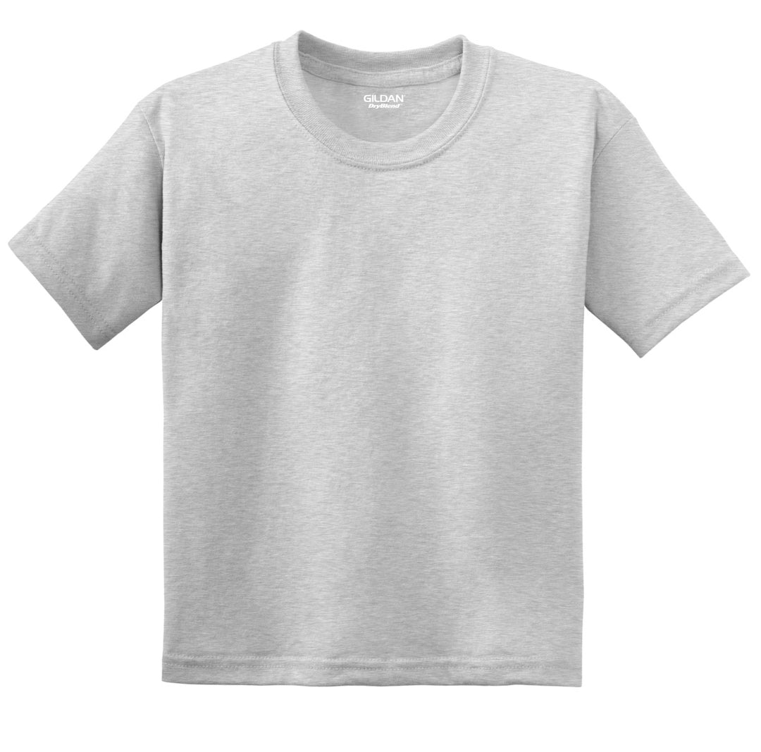 Front View of Ash Gildan Youth DryBlend 50 Cotton/50 Poly T-Shirt. 8000B