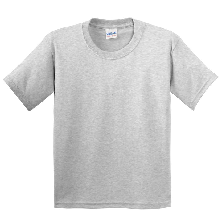Front View of Ash Gildan - Youth Heavy Cotton 100% Cotton T-Shirt. 5000B