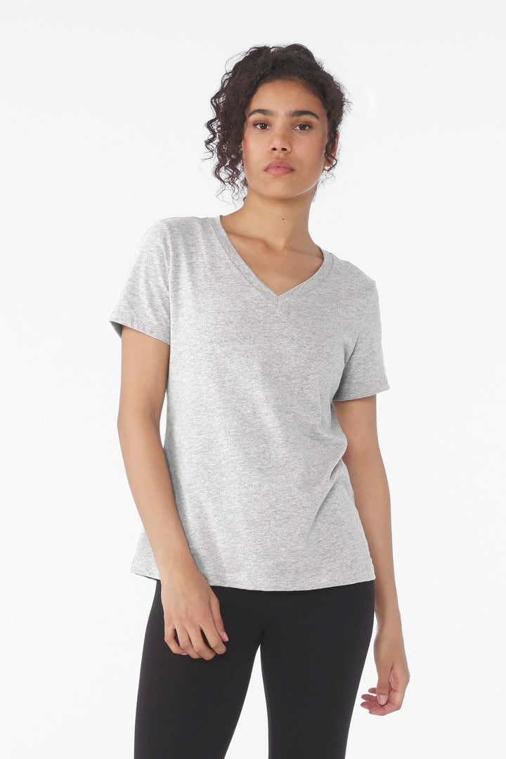 Front View of AthlHthr BELLA+CANVAS Women's Relaxed Heather CVC V-Neck Tee BC6405CVC