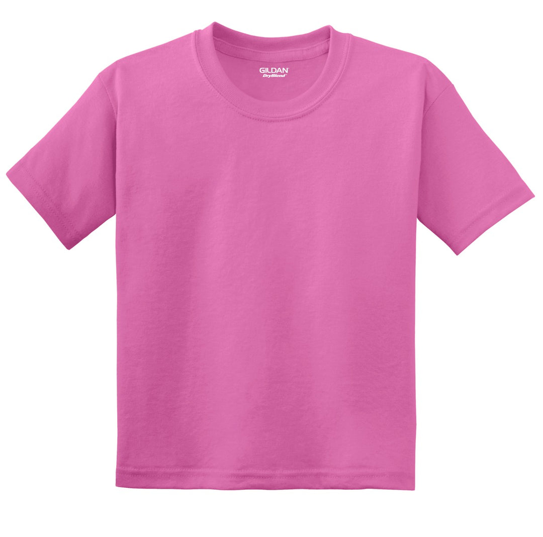Front View of Azalea Gildan Youth DryBlend 50 Cotton/50 Poly T-Shirt. 8000B