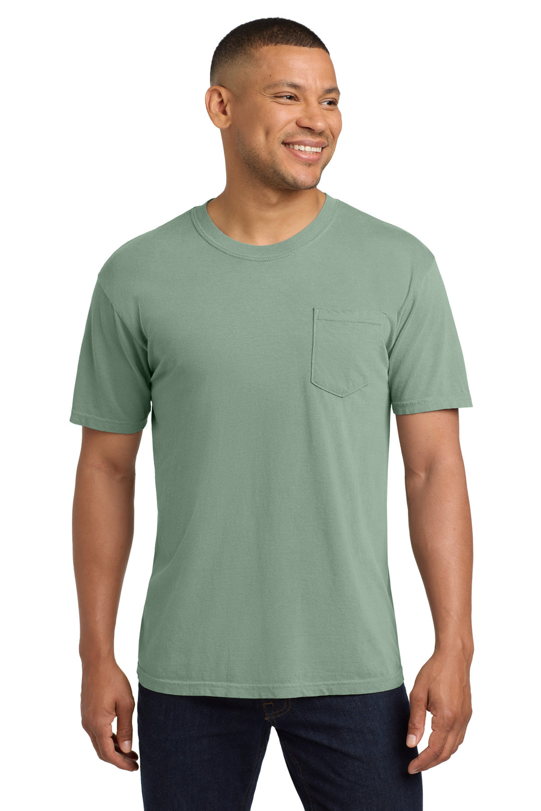 Front View of Bay COMFORT COLORS Heavyweight Ring Spun Pocket Tee. 6030