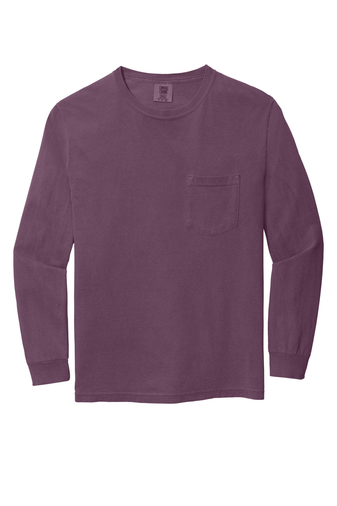 Front View of Berry COMFORT COLORS Heavyweight Ring Spun Long Sleeve Pocket Tee. 4410