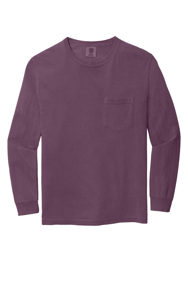 Front View of Berry COMFORT COLORS Heavyweight Ring Spun Long Sleeve Pocket Tee. 4410