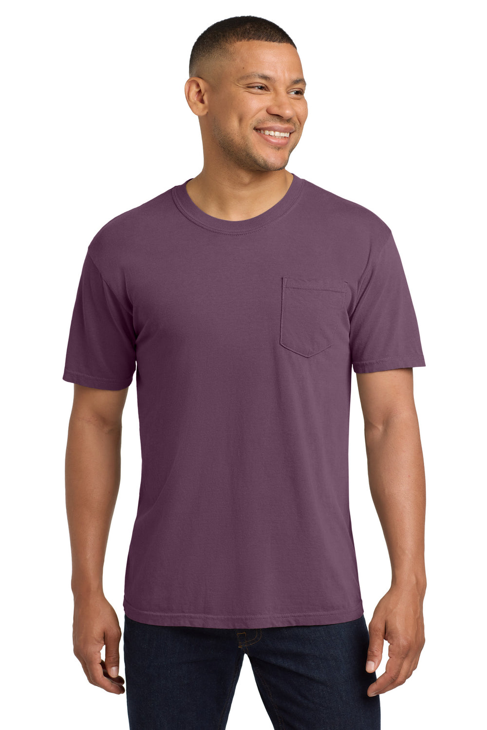 Front View of Berry COMFORT COLORS Heavyweight Ring Spun Pocket Tee. 6030