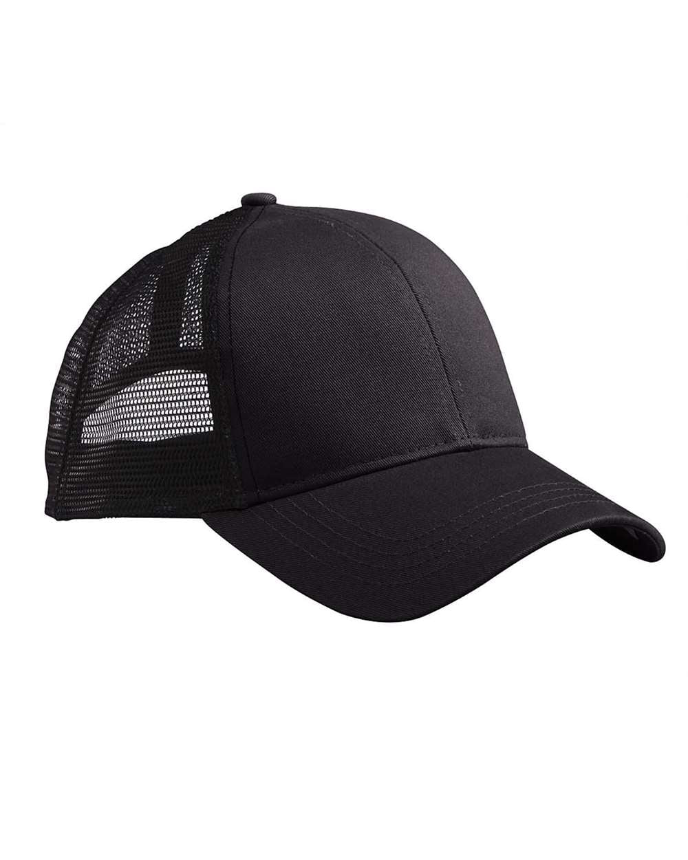 Front View of Black/ Black Eco Trucker Cap - EC7070