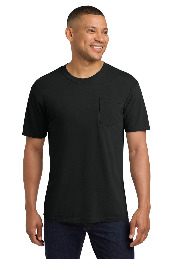 Front View of Black COMFORT COLORS Heavyweight Ring Spun Pocket Tee. 6030