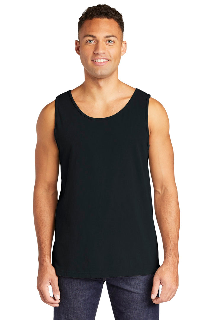 Front View of Black COMFORT COLORS Heavyweight Ring Spun Tank Top. 9360