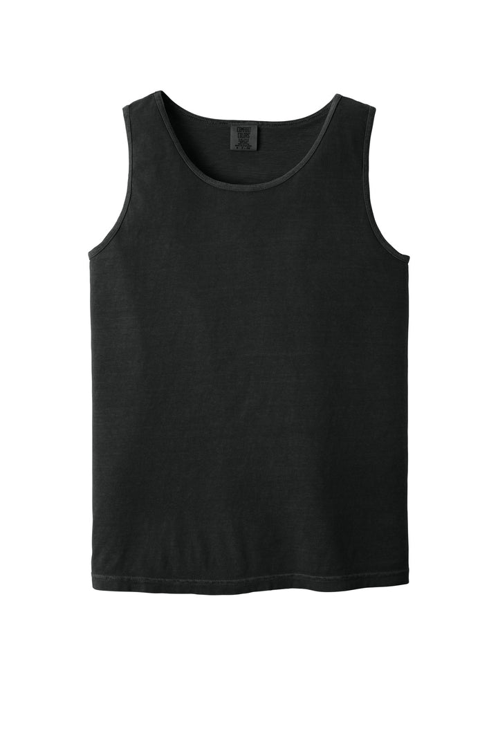 Front View of Black COMFORT COLORS Heavyweight Ring Spun Tank Top. 9360
