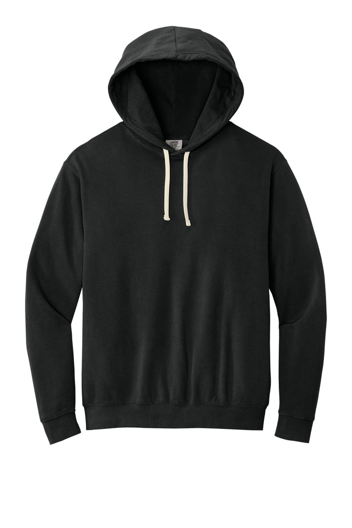 Front View of Black Comfort Colors Lightweight Hooded Sweatshirt 1467