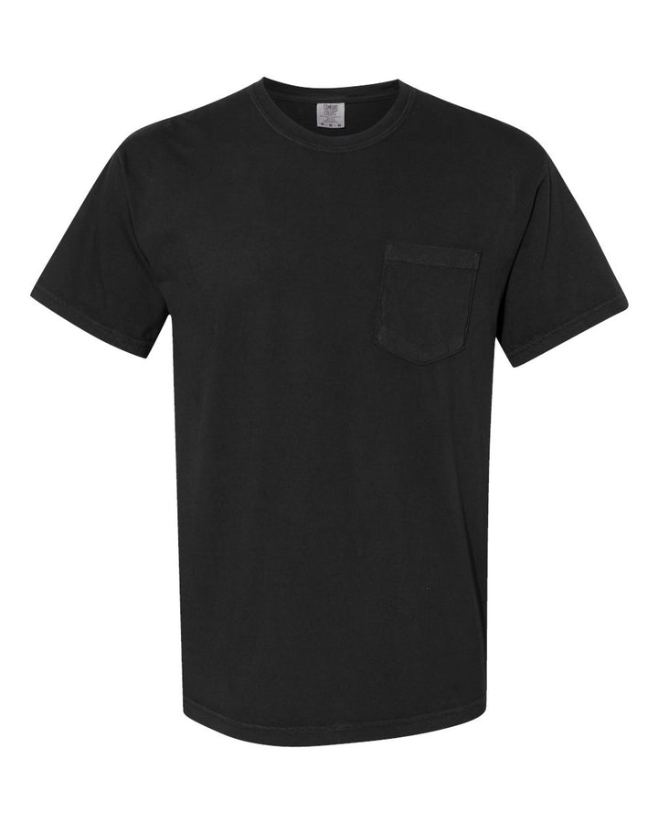 Front View of Black Garment-Dyed Heavyweight Pocket T-Shirt - 6030
