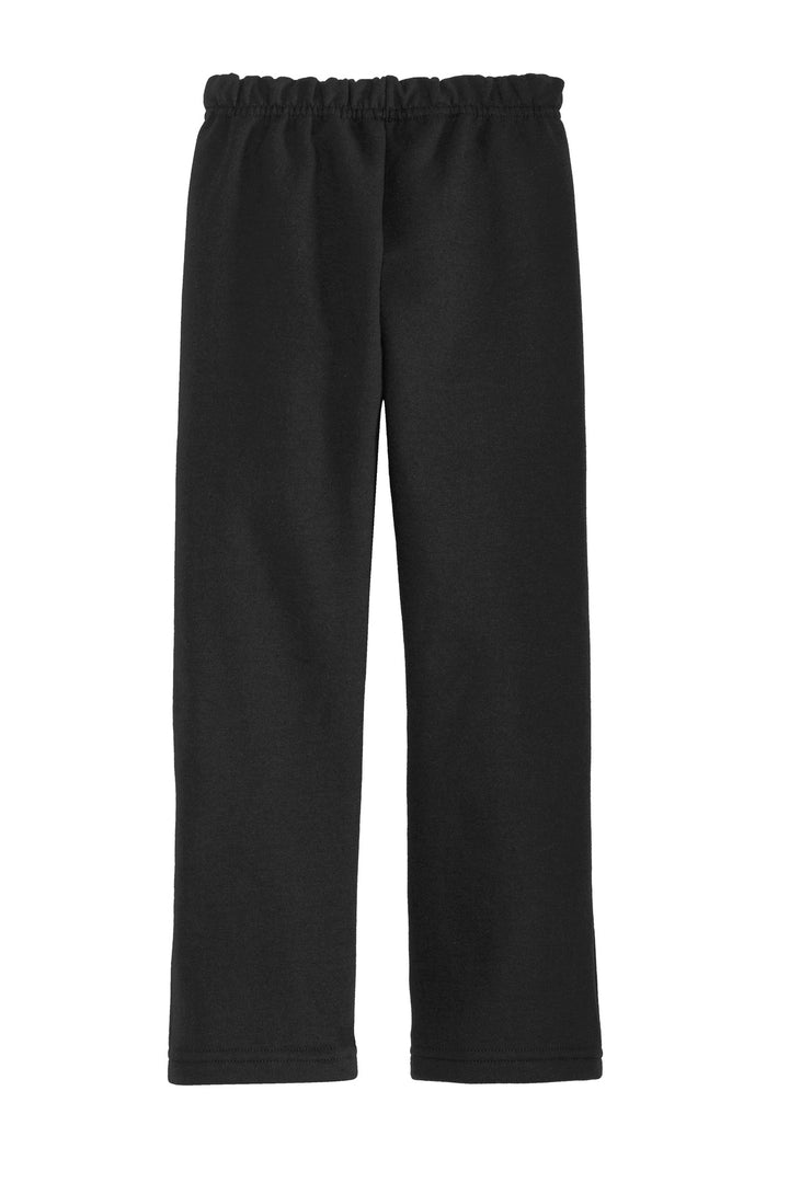 Front View of Black Gildan Heavy Blend Open Bottom Sweatpant. 18400