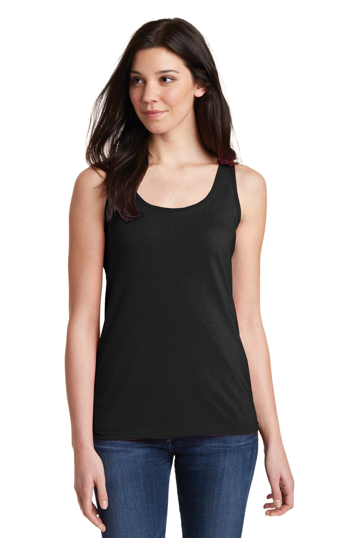 Front View of Black Gildan Softstyle Junior Fit Tank Top. 64200L