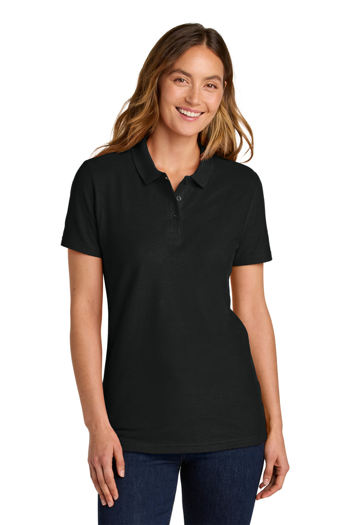 Front View of Black Gildan Softstyle Women's Pique Polo 64800L