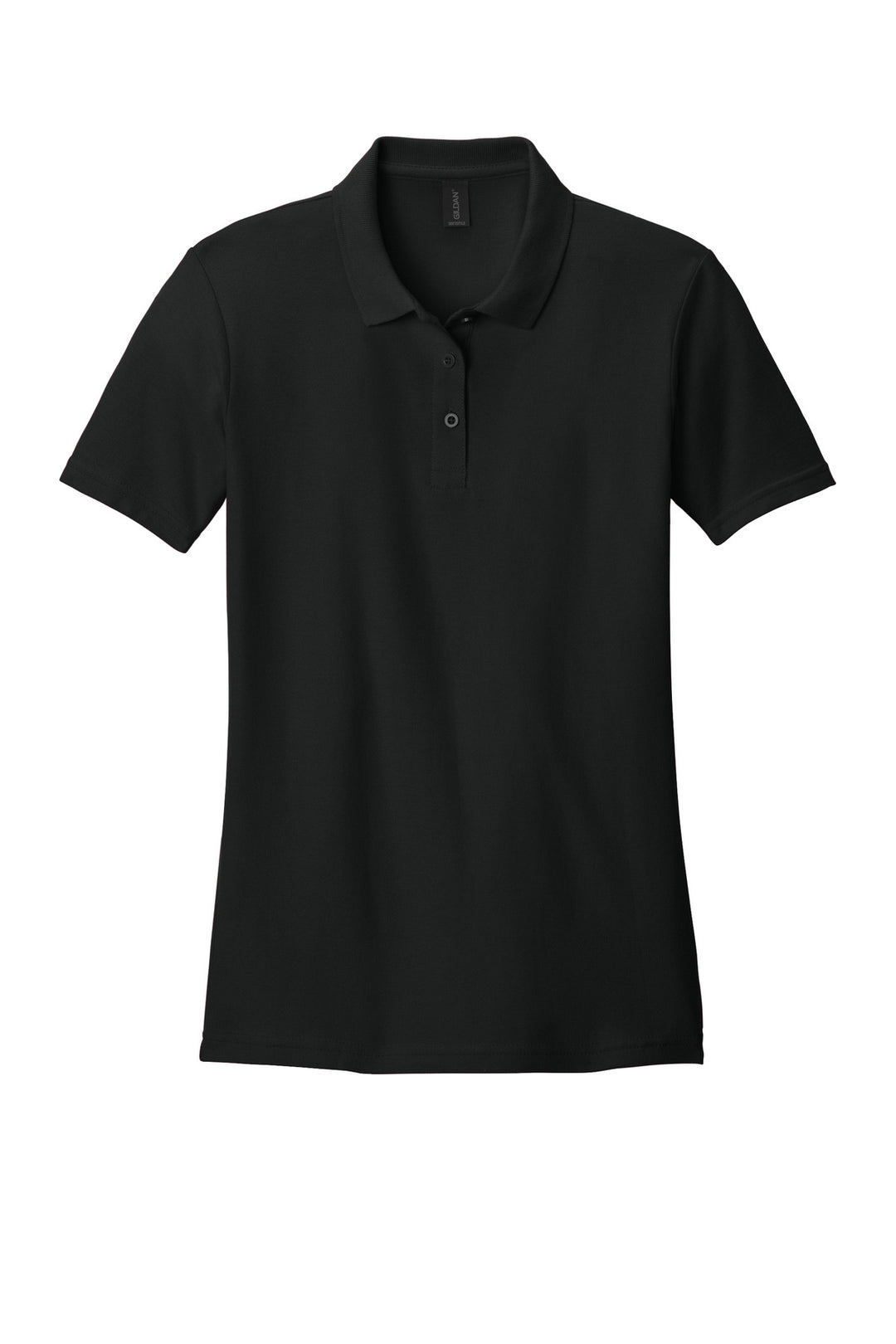 Front View of Black Gildan Softstyle Women's Pique Polo 64800L