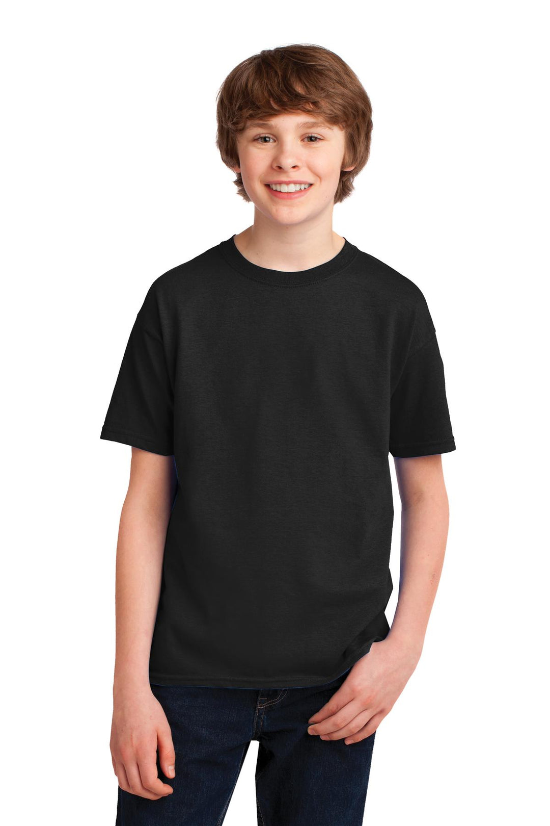 Front View of Black Gildan Youth Gildan Performance T-Shirt. 42000B