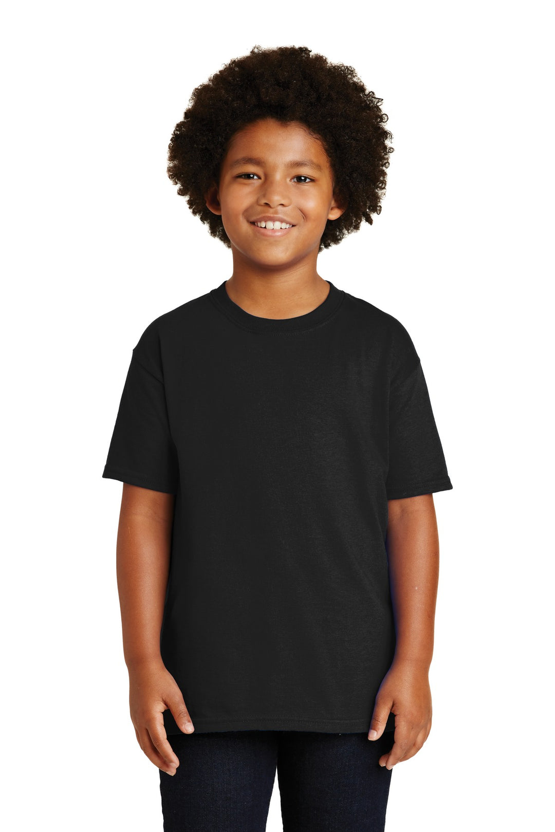 Front View of Black Gildan - Youth Ultra Cotton 100% US Cotton T-Shirt. 2000B