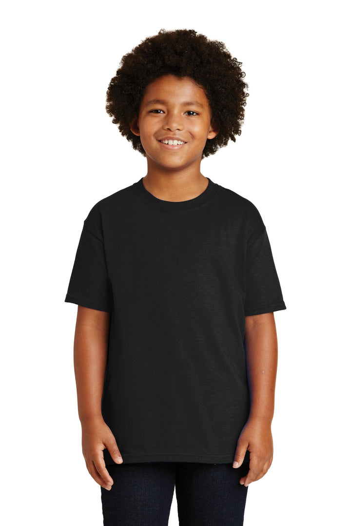 Front View of Black Gildan - Youth Ultra Cotton 100% US Cotton T-Shirt. 2000B